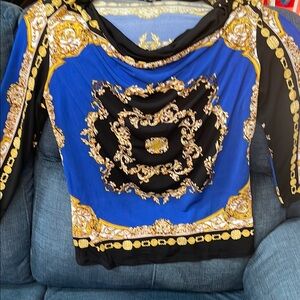 Elegant Blue, gold, and Black Women's Top